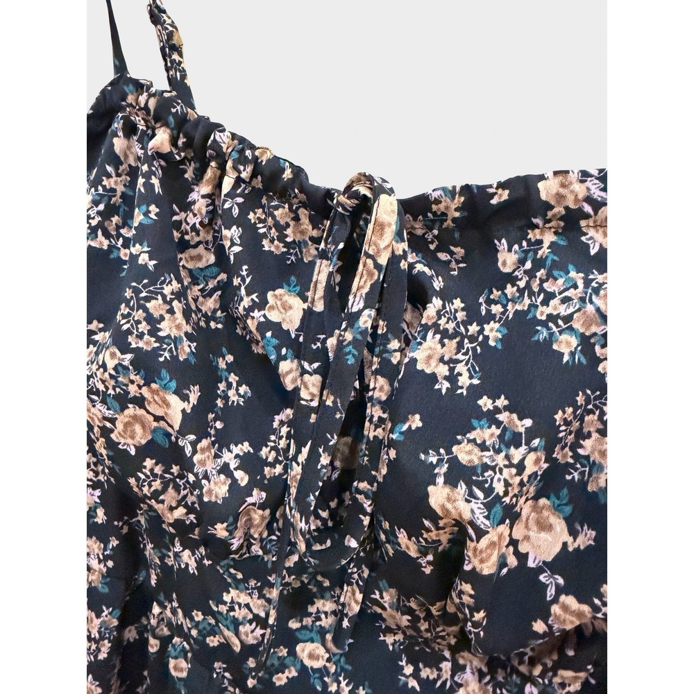 Shein Black Floral Midi Dress Smocked Back Tie Front 1XL Cottagecore Boho - Picture 4 of 10